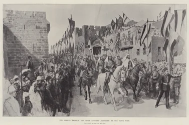 The German Emperor and Staff entering Jerusalem by the Jaffa Gate
